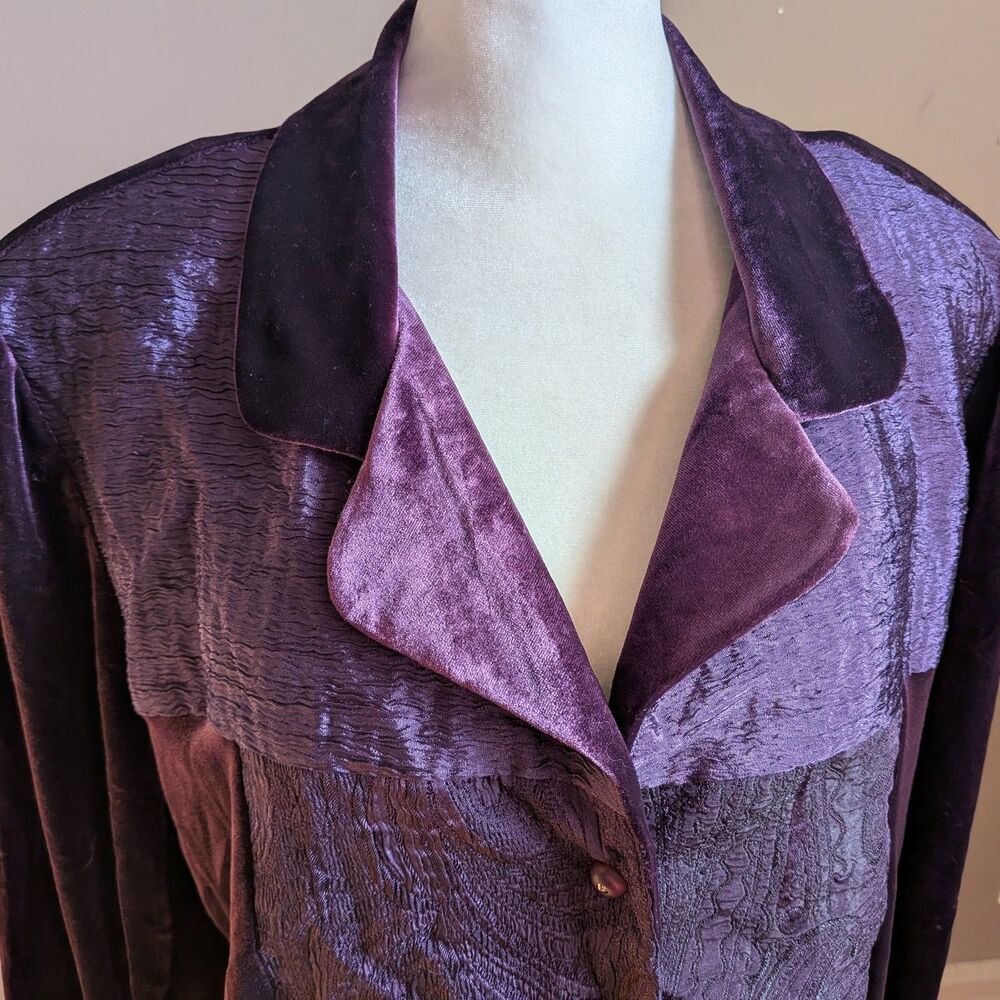 Vintage 90s K Studio Jacket Top Mixed Media Purple Velvet Paisley Whimsygoth 18 View 6